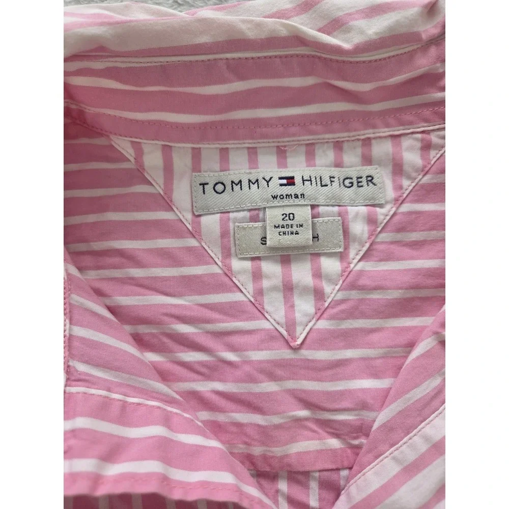 Tommy Hilfiger Womens Pink White Striped Button Down Shirt Size 20 Collared - Picture 2 of 10